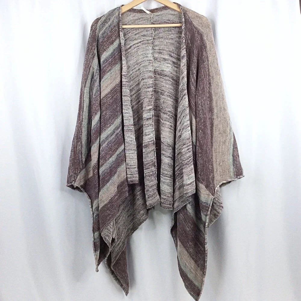 Free People The Big Trail Striped Poncho Sweater Size Small Pockets Linen Blend